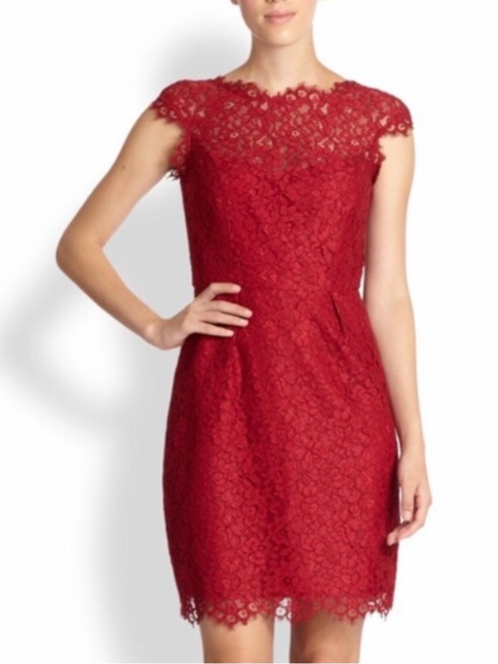 NWOT Shosanna Olivia Red Lace Cap-Sleeve Sheath Dress Size 2 Wedding Cocktail